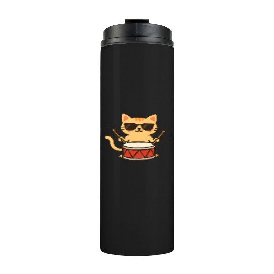 Drummer Cat With Shades Thermal Tumblers