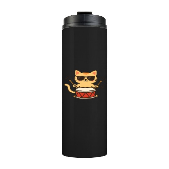 Drummer Cat With Shades Thermal Tumblers