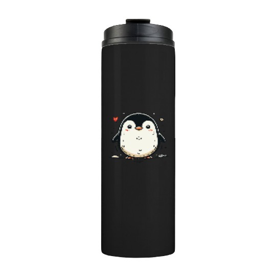 Cute Cartoon Penguin with Blush and Heart Thermal Tumblers