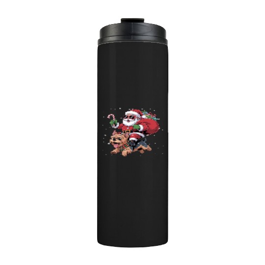 Santa Claus Yorkie Dog Christmas In July Thermal Tumblers