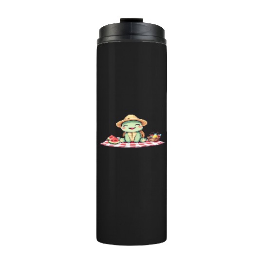Whimsical Picnic Turtle Illustration Thermal Tumblers