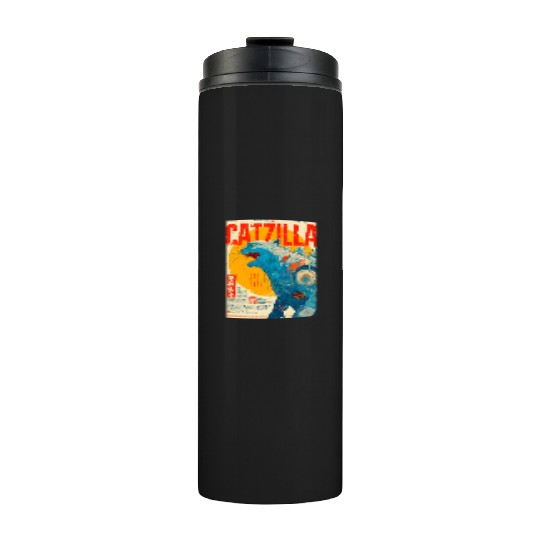 Catzilla Retro Movie Poster Thermal Tumblers