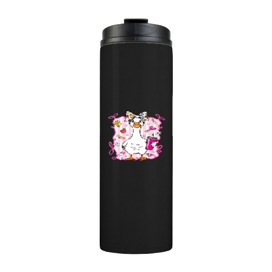Cute Goose With Coquette Back To School Thermal Tumblers