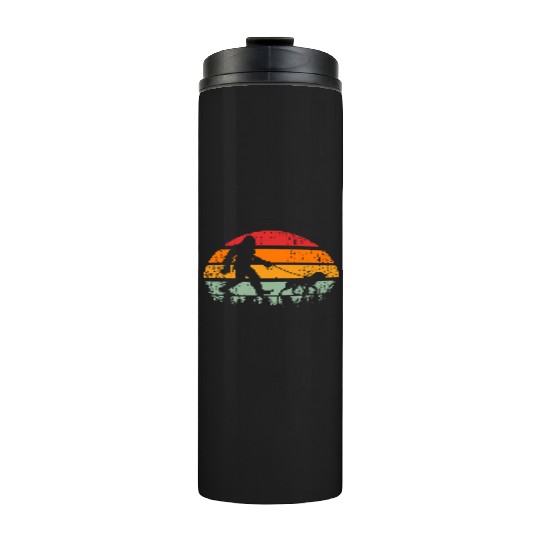 Bigfoot Running Dog Sunset Retro Thermal Tumblers