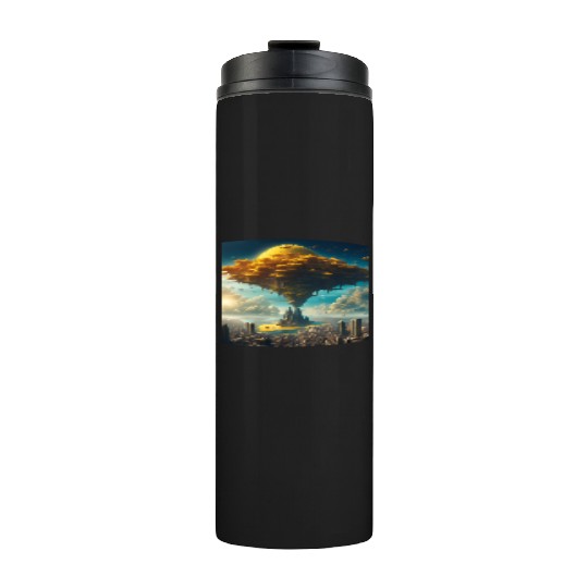 Sci-Fi Alien City: Floating Planet Twilight Scene Thermal Tumblers