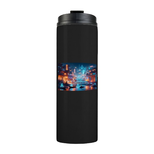 Neon Cityscape at Night Thermal Tumblers