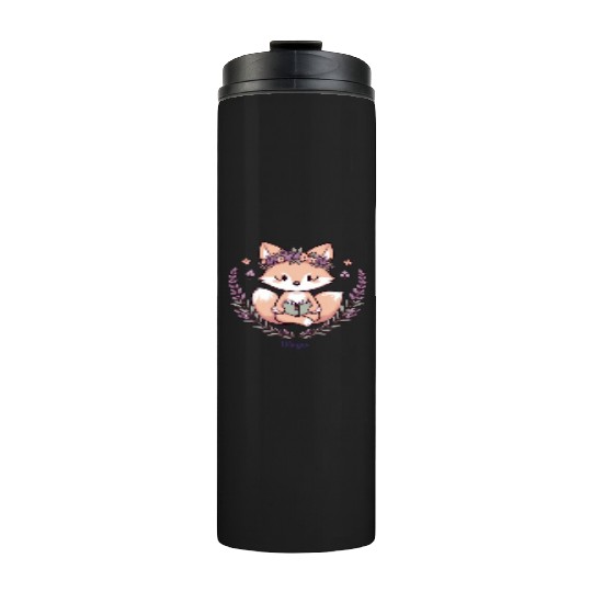 Cute Fox Virgo Reading with Floral Crown Thermal Tumblers