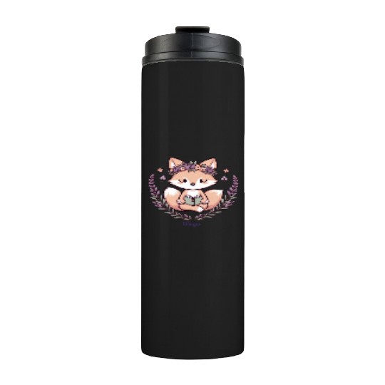 Cute Fox Virgo Reading with Floral Crown Thermal Tumblers