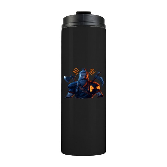 Viking Warrior with Axes and Fur Thermal Tumblers