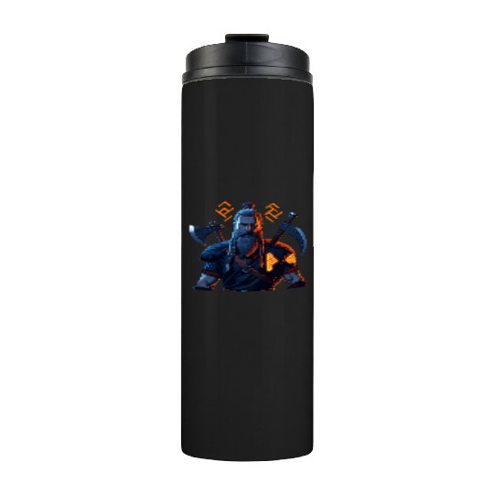 Viking Warrior with Axes and Fur Thermal Tumblers
