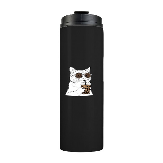 Cool Cat with Bubble Tea and Sunglasses Thermal Tumblers