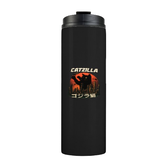Vintage Catzilla: Funny Cat Monster Thermal Tumblers