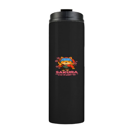 Kawaii Samurai Fox Cherry Blossom Design Thermal Tumblers