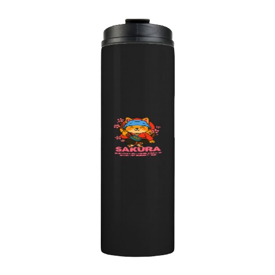 Kawaii Samurai Fox Cherry Blossom Design Thermal Tumblers