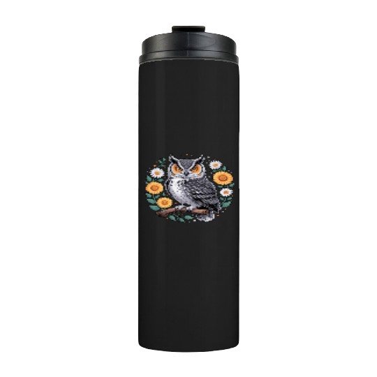 Floral Owl With Flowers And Blossoms Thermal Tumblers