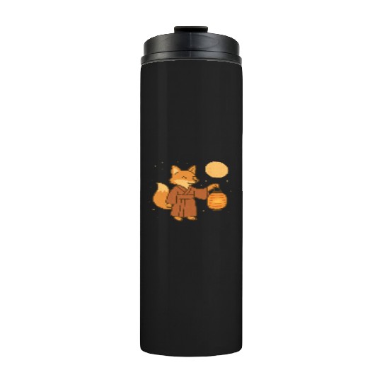Cute Fox in Traditional Kimono with Lantern Thermal Tumblers