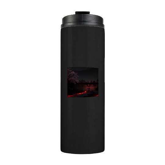 Nighttime Bridge and Cherry Blossom Scene Thermal Tumblers
