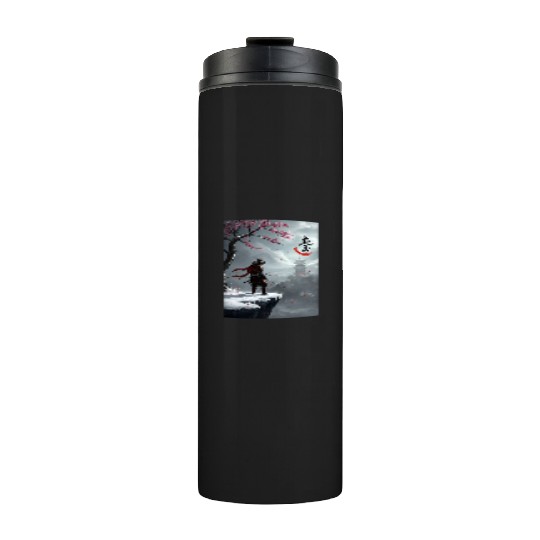 Samurai Warrior Under Cherry Blossom Tree Thermal Tumblers