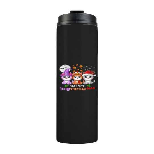 Happy HalloThanksMas Cute Cats Lover Thermal Tumblers