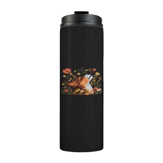 Serene Howling Wolf Amid Floral Bloom Thermal Tumblers
