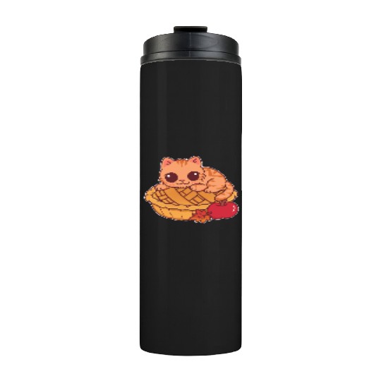 Kawaii Cat on Autumn Apple Pie Thermal Tumblers