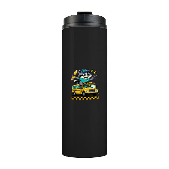 back-to-school-Cute Raccoon Student on School Bus  Thermal Tumblers