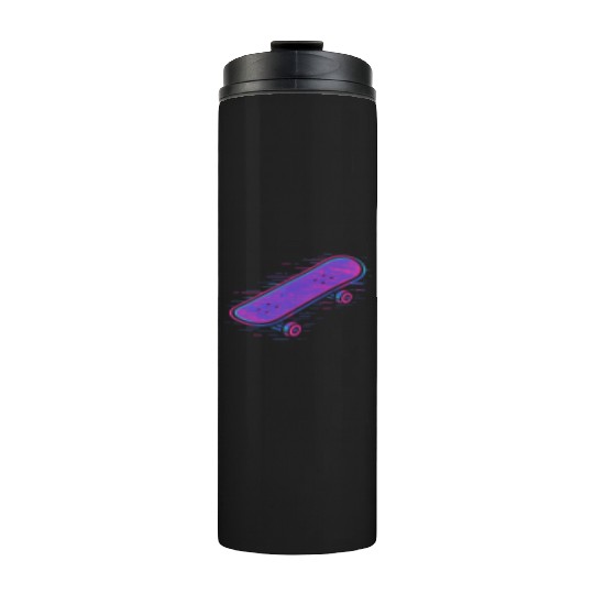 Neon Retro Skateboard Design Thermal Tumblers