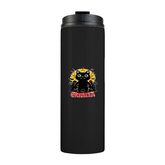 Nighttime City Monster Catzilla Design Thermal Tumblers