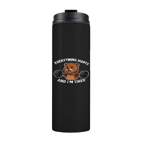 Bear Lifting Weights with Sad Expression Thermal Tumblers