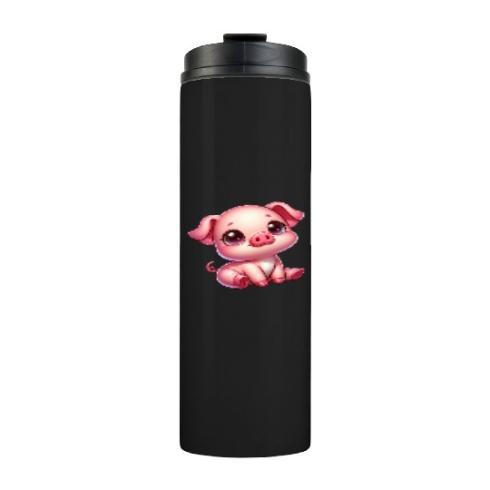 Cute piglet cartoon farm kawaii agriculture farmer Thermal Tumblers