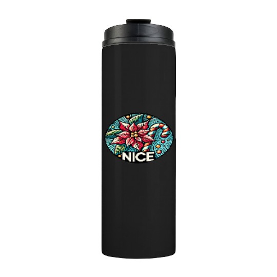 Festive Poinsettia Holiday Patch Thermal Tumblers