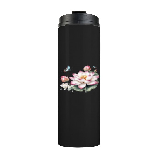 Light Pink Lotus and Butterflies  Thermal Tumblers