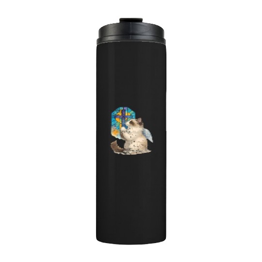 Celestial Cat with Stained Glass Cross Thermal Tumblers