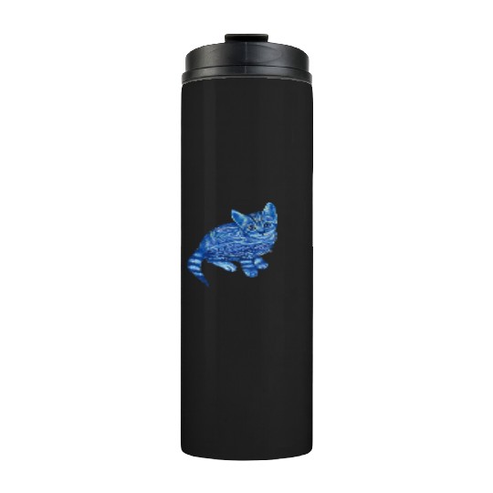 Blue Van Gogh Starry Night Bengal Cat Illustration Thermal Tumblers