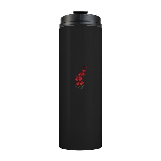 Red Orchid Flowers illustration with red butterfly Thermal Tumblers
