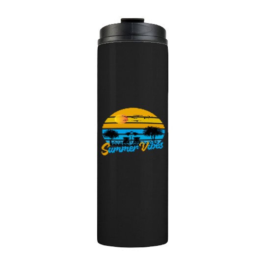 Tropical Summer Vibes Sunset Scene Thermal Tumblers