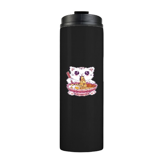 Cute Kawaii Cat Eating Ramen  Thermal Tumblers
