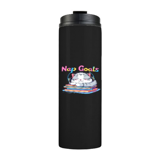 Cute Cat Nap Goals Design Thermal Tumblers