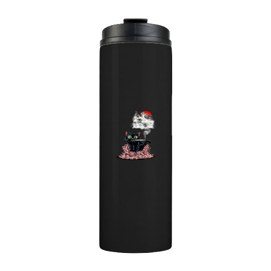 Black Cat Smoking Cigarette Catzilla Thermal Tumblers