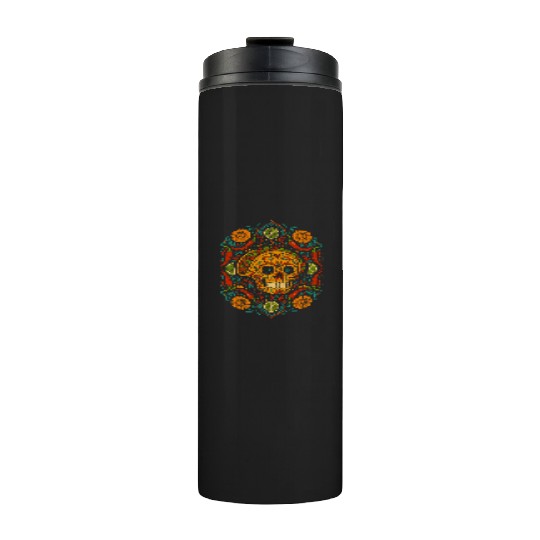 Taco Calavera Vibrant Sugar Skull Mandala Art Thermal Tumblers
