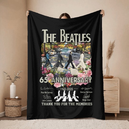 65th Anniversary The Beatles Signatures Throw Blankets, Abbey Road The Beatles Band Throw Blankets, Rock Band The Beatles Throw Blankets, The Beatles Fan Gift Throw Blankets