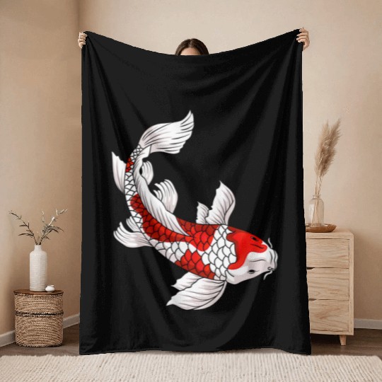 Japanese Koi Fish Carp Nishikigoi Taisho Sanke Throw Blankets