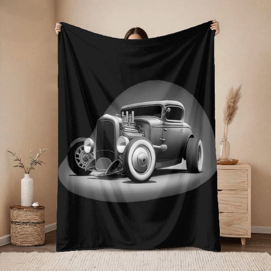 Street Rod Aesthetic Style Vintage Car Hot Rod Throw Blankets