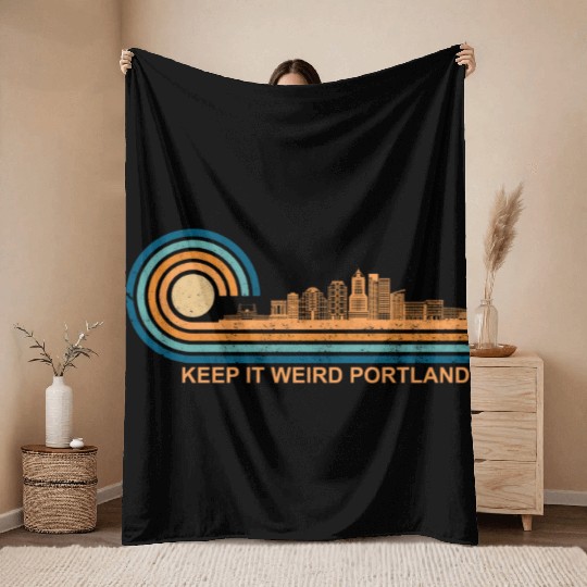 Keep It Weird Portland Oregon Skyline Retrokeep it Throw Blankets