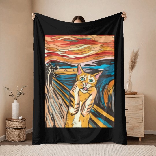 The scream of the cat Throw Blankets