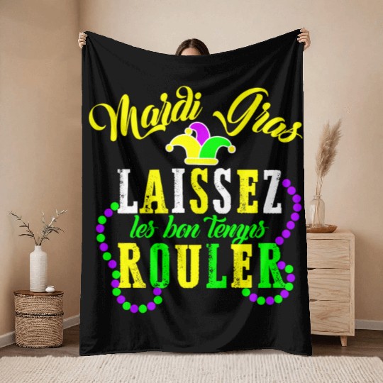 Mardi Gras laissez les bon temps rouler Fat Throw Blankets