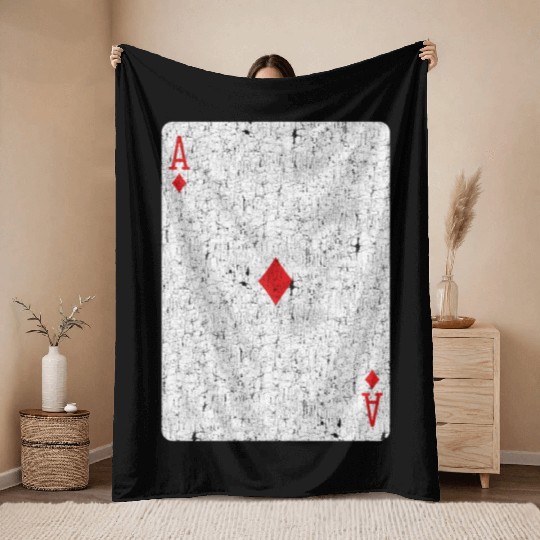 ace of diamonds playing card Throw Blankets