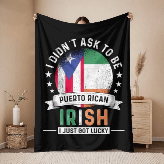 Puerto Rico Flag Ireland Grown Got Lucky Throw Blankets