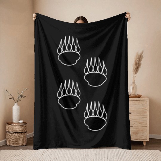 Black Bear Paw Prints Throw Blankets