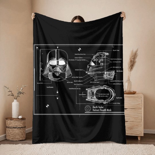 darth vader star wars blueprint Throw Blankets